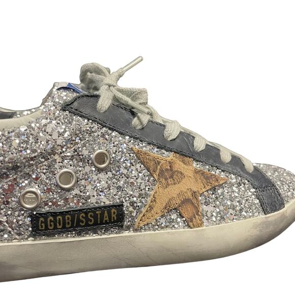Golden Goose Superstar Silver Glitter Animal Print Star Sneakers Size 39 / US 9 - Picture 3 of 12